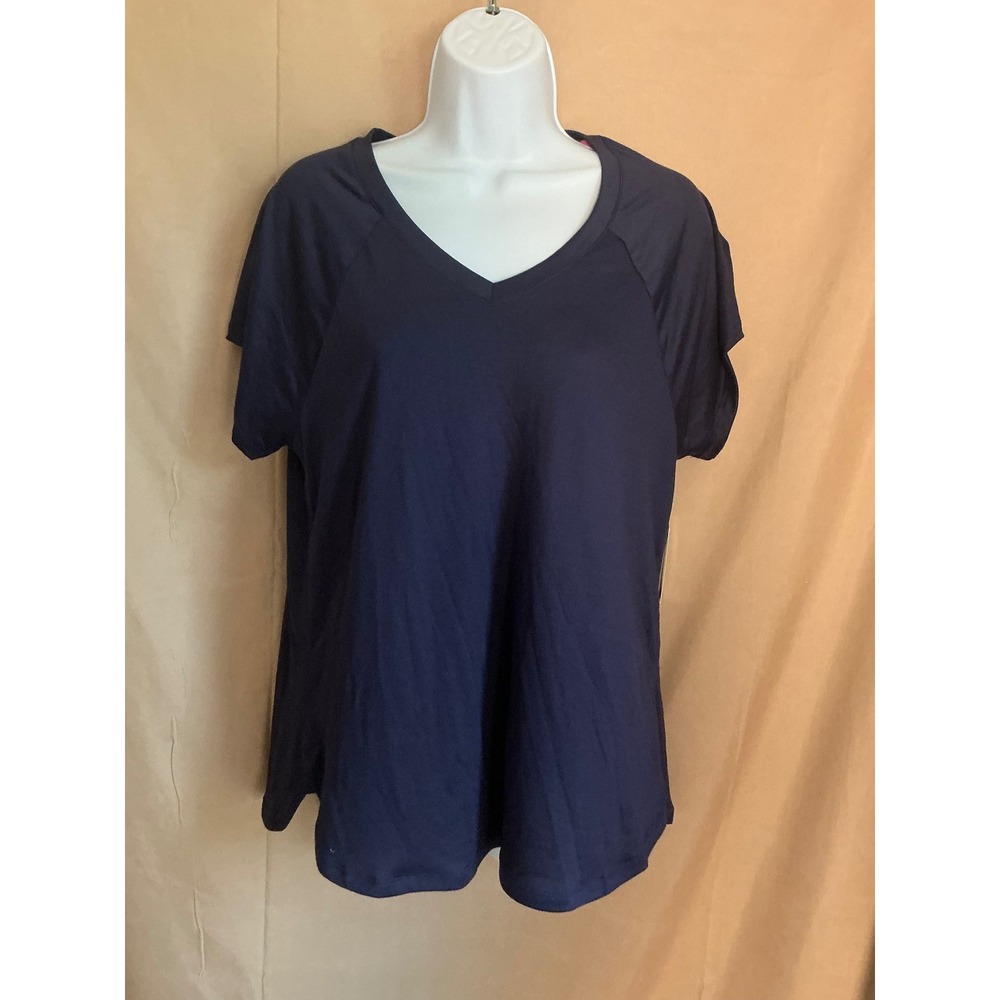 Cuddl Duds V-Neck Top Womens Medium Blue NEW Short Sleeve Raglan Curved Hem